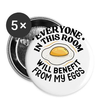 Profitiere Von Meinen Eiern - Frühstücksei - Buttons groß 56 mm (5er Pack) - Weiß - Vorne