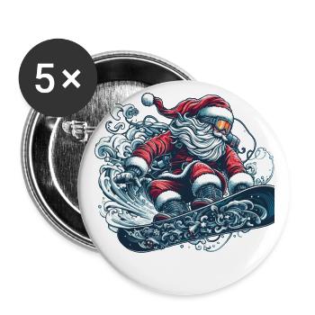 Santa Clause Snowboard Ride - Buttons groß 56 mm (5er Pack) - Weiß - Vorne