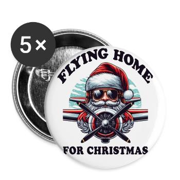 Pilote Père Noël volant à la maison pour l’avion de Noël - Lot de 5 grands badges (56 mm) - blanc - Devant