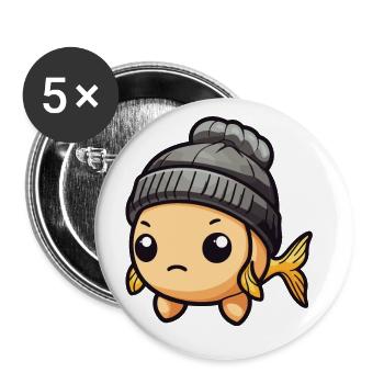 Fisch Winter Tier Niedlich Comic - Buttons groß 56 mm (5er Pack) - Weiß - Vorne