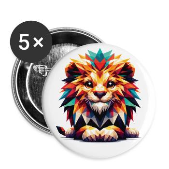 Colorful Lion Head Lion Boy Polygon Geometric - Buttons large 2.2''/56 mm (5-pack) - white - Front