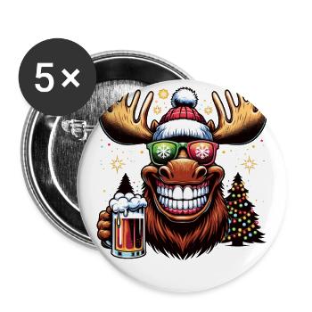 Elch Rentier Weihnachten Bier - Buttons groß 56 mm (5er Pack) - Weiß - Vorne