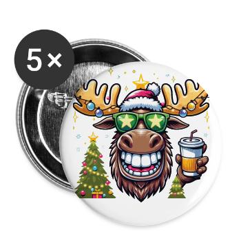 Elch Rentier Weihnachten Coffee To Go - Buttons groß 56 mm (5er Pack) - Weiß - Vorne