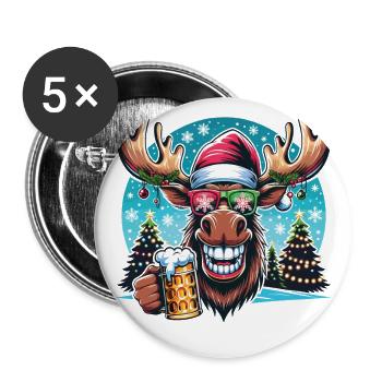Elch Rentier Weihnachten Bier - Buttons groß 56 mm (5er Pack) - Weiß - Vorne