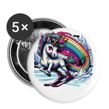 Ski Einhorn Ski Unicorn Arc-en-ciel Winter Magic - Lot de 5 grands badges (56 mm) - blanc - Devant