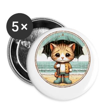 Cute cat with rubber boots and umbrella - Buttons large 2.2''/56 mm (5-pack) - white - Front