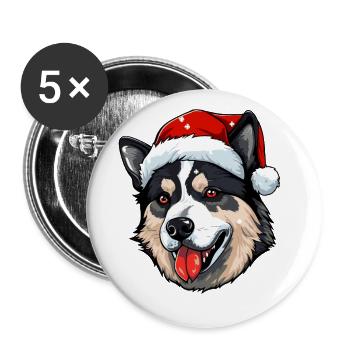 Portrait de Noël tête de chien Akita - Lot de 5 grands badges (56 mm) - blanc - Devant