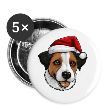 jack russel terrier Hund Kopf Weihnachten Portät - Buttons groß 56 mm (5er Pack) - Weiß - Vorne