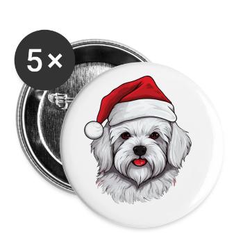 Maltese Dog Head Christmas Portrait - Buttons large 2.2''/56 mm (5-pack) - white - Front