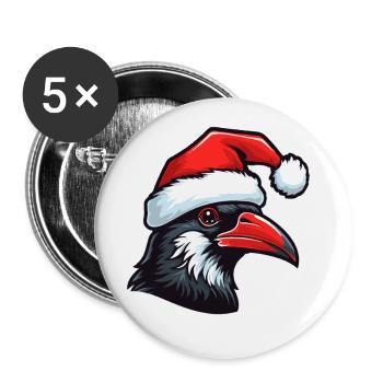Krähe Kopf Rabe Weihnachten Portät - Buttons groß 56 mm (5er Pack) - Weiß - Vorne