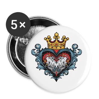 Coeur Symbole Couronne Amour - Lot de 5 grands badges (56 mm) - blanc - Devant