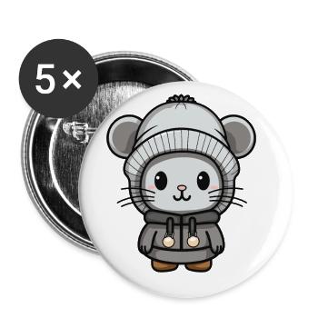 Mouse Winter Animal Baby Comic - Buttons large 2.2''/56 mm (5-pack) - white - Front