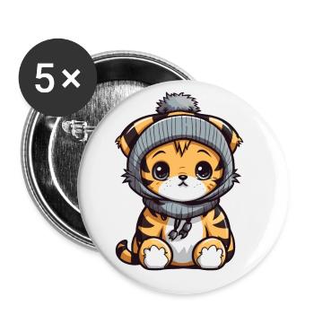 Tiger Winter Animal Baby Comic - Buttons large 2.2''/56 mm (5-pack) - white - Front