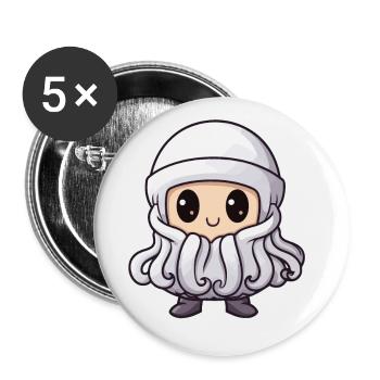Octopus Winter Animal Baby Comic - Buttons large 2.2''/56 mm (5-pack) - white - Front