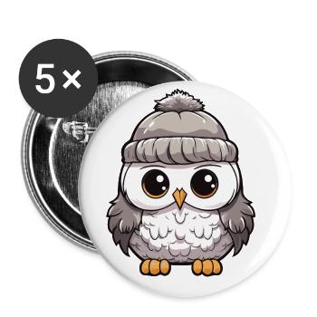 Eule Winter Tier Baby Comic - Buttons groß 56 mm (5er Pack) - Weiß - Vorne