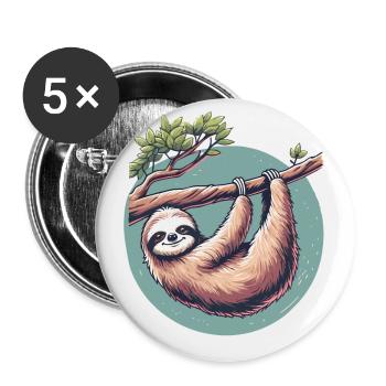 Entspanntes Faultier Gelassenheit am Baum - Buttons groß 56 mm (5er Pack) - Weiß - Vorne