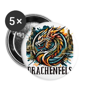 Dragon Dragon Head Logo Ruin Drachenfels - Buttons large 2.2''/56 mm (5-pack) - white - Front