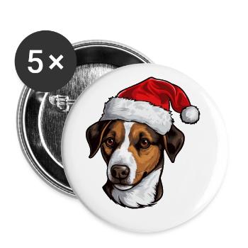 jack russel terrier Hund Weihnachten Porträt Xmas - Buttons groß 56 mm (5er Pack) - Weiß - Vorne