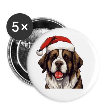 Saint Bernand chien Noël Portrait de Noël - Lot de 5 grands badges (56 mm) - blanc - Devant
