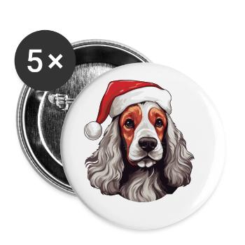 Cocker Épagneul chien Noël Portrait de Noël - Lot de 5 grands badges (56 mm) - blanc - Devant