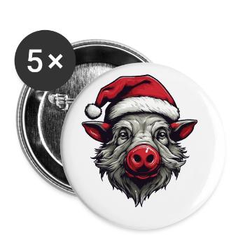 Wild Boar Christmas Animal Portrait Xmas - Buttons large 2.2''/56 mm (5-pack) - white - Front