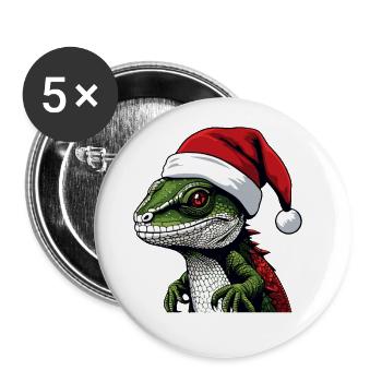 LézardPortrait animal de Noël lézard Noël - Lot de 5 grands badges (56 mm) - blanc - Devant