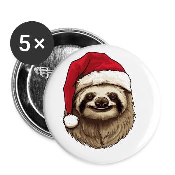 Paresseux Noël Animal Portrait Noël - Lot de 5 grands badges (56 mm) - blanc - Devant