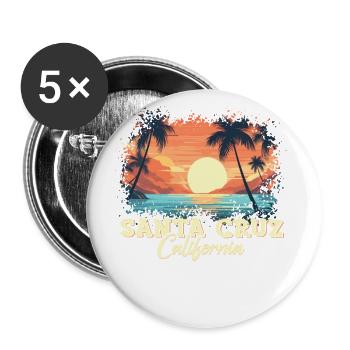 70er 80er In Der Kalifornischen Stadt Santa Cruz - Buttons groß 56 mm (5er Pack) - Weiß - Vorne