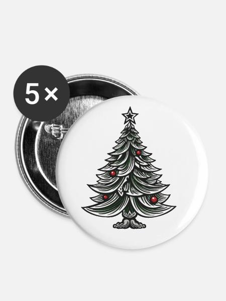 Weihnachtsbaum Tanne Weihnachten - Buttons groß 56 mm (5er Pack) - Weiß