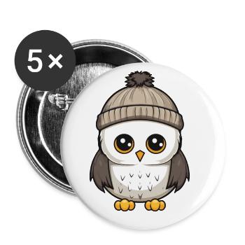 Eule Winter Comic Illustration - Buttons groß 56 mm (5er Pack) - Weiß - Vorne