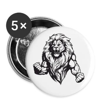 Löwe Muskeln Gym Bodybuilding - Buttons groß 56 mm (5er Pack) - Weiß - Vorne