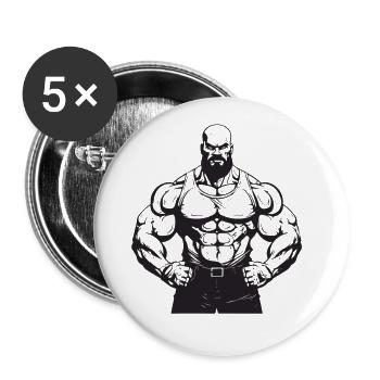 Man Muscles Gym Bodybuilding - Buttons large 2.2''/56 mm (5-pack) - white - Front