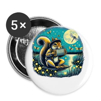 Écureuil Accordéon Nature Nuit - Lot de 5 grands badges (56 mm) - blanc - Devant