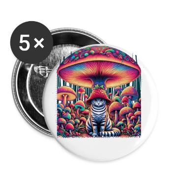 Psychedelische Katze Mit Magischen Pilzen - Buttons groß 56 mm (5er Pack) - Weiß - Vorne