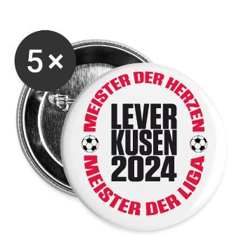 Leverkusen 2024 Meister der Herzen und Liga - Buttons groß 56 mm (5er Pack) - Weiß - Vorne