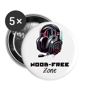 Noob Free Zone Gamer Sayings Shirt - Buttons large 2.2''/56 mm (5-pack) - white - Front