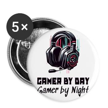 Gamer by day and by night Gaming Sleep Shirt - Buttons large 2.2''/56 mm (5-pack) - white - Front