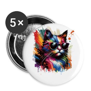 La vie est meilleure avec les chats - Lot de 5 grands badges (56 mm) - blanc - Devant