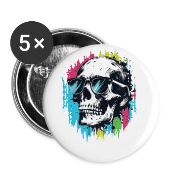 Skull with sunglasses Skull with lots - Buttons large 2.2''/56 mm (5-pack) - white - Front