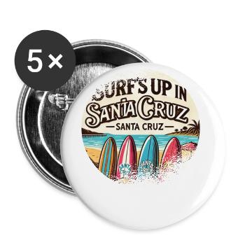 70er 80er In Der Kalifornischen Stadt Santa Cruz - Buttons groß 56 mm (5er Pack) - Weiß - Vorne