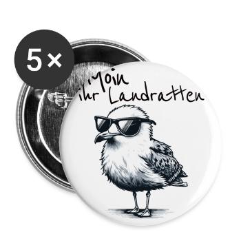 Moin ihr Landratten Lustiger Möwe Spruch - Buttons groß 56 mm (5er Pack) - Weiß - Vorne