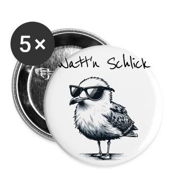 Watt’n Schlick Drôle de randonnée dans la vasière dicton de mouette - Lot de 5 grands badges (56 mm) - blanc - Devant
