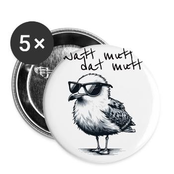 Watt mutt dat mutt Coole Möwe Nordsee Spruch - Lot de 5 grands badges (56 mm) - blanc - Devant