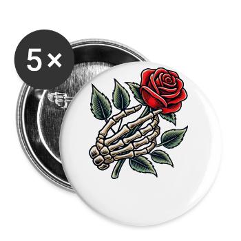 Skeleton Hand Holding Rose Retro Rose Graphic - Buttons large 2.2''/56 mm (5-pack) - white - Front