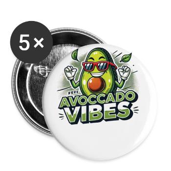 Gute Laune Mit Unseren Avocado Vibes - Buttons groß 56 mm (5er Pack) - Weiß - Vorne