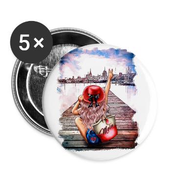 Rostocker Skyline Gehlsdorf Frau blond - Buttons groß 56 mm (5er Pack) - Weiß - Vorne