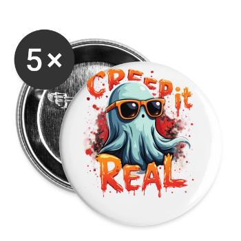 Halloween Boo Creep It Real - Buttons groß 56 mm (5er Pack) - Weiß - Vorne