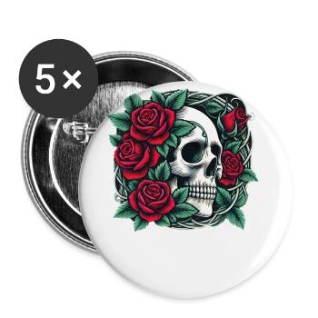 Skeleton Skull Rose Retro Rose Lover Graphic - Buttons large 2.2''/56 mm (5-pack) - white - Front