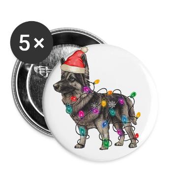 Hund Mit Weihnachtsmütze Und Lichterkette - Buttons groß 56 mm (5er Pack) - Weiß - Vorne