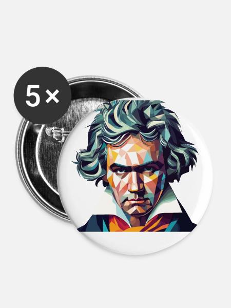Beethoven Polygon Geometrische Kunst - Buttons groß 56 mm (5er Pack) - Weiß